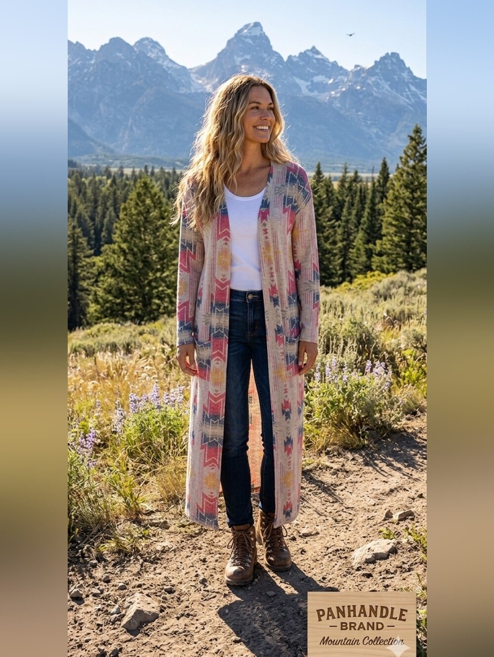 Long Cardigan Panhandle Brand Geometric / Aztec Pattern